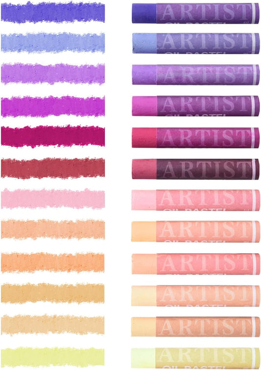 qianshan Soft Oil Pastels Set of 12 Colors,Non Toxic,Soft Texture Vibrant and Creamy Oil Crayons Pastels Art Supplies For Professional Artists Beginners Drawing.Purple&Skin