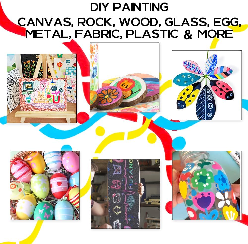 TRANSON 12 Colors Chisel and Brush Dual-tip Acrylic Paint Marker Pen Set for Canvas Rock Wood Leather Ceramic DIY Painting