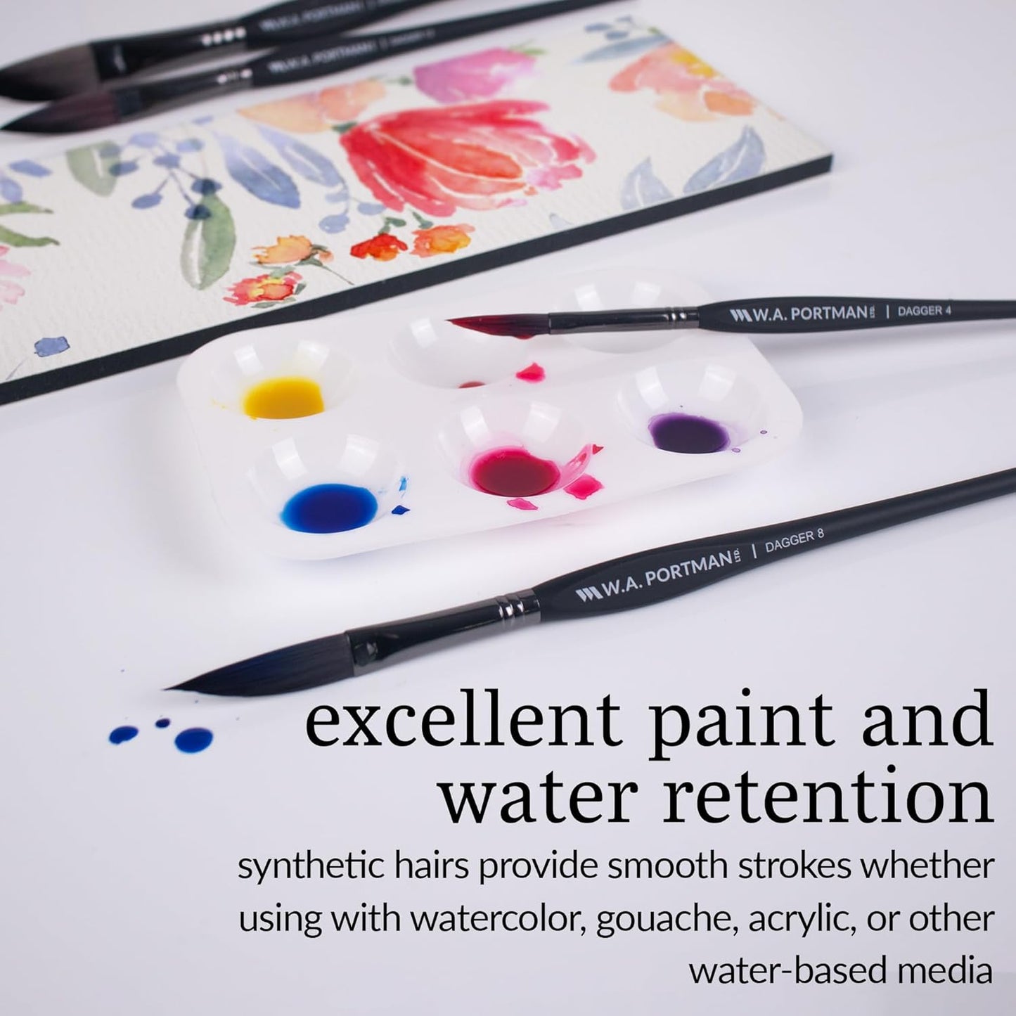 WA Portman Dagger Watercolor Paint Brushes Professional 4pc Set - 100% Vegan, Cruelty-Free Dagger Watercolor Brushes Professional - Acrylic Paint Brush Set with Triangular Comfort Grip