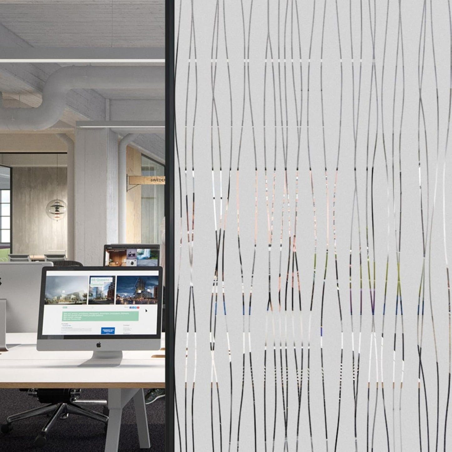 Finnez Window Privacy Film Decorative Frosted Window Cling Privacy Film for Glass, Non-Adhesive Heat Anti-UV for Home Office Living Room, Irregular Stripe Patterns, 17.5 x 78.7 Inches