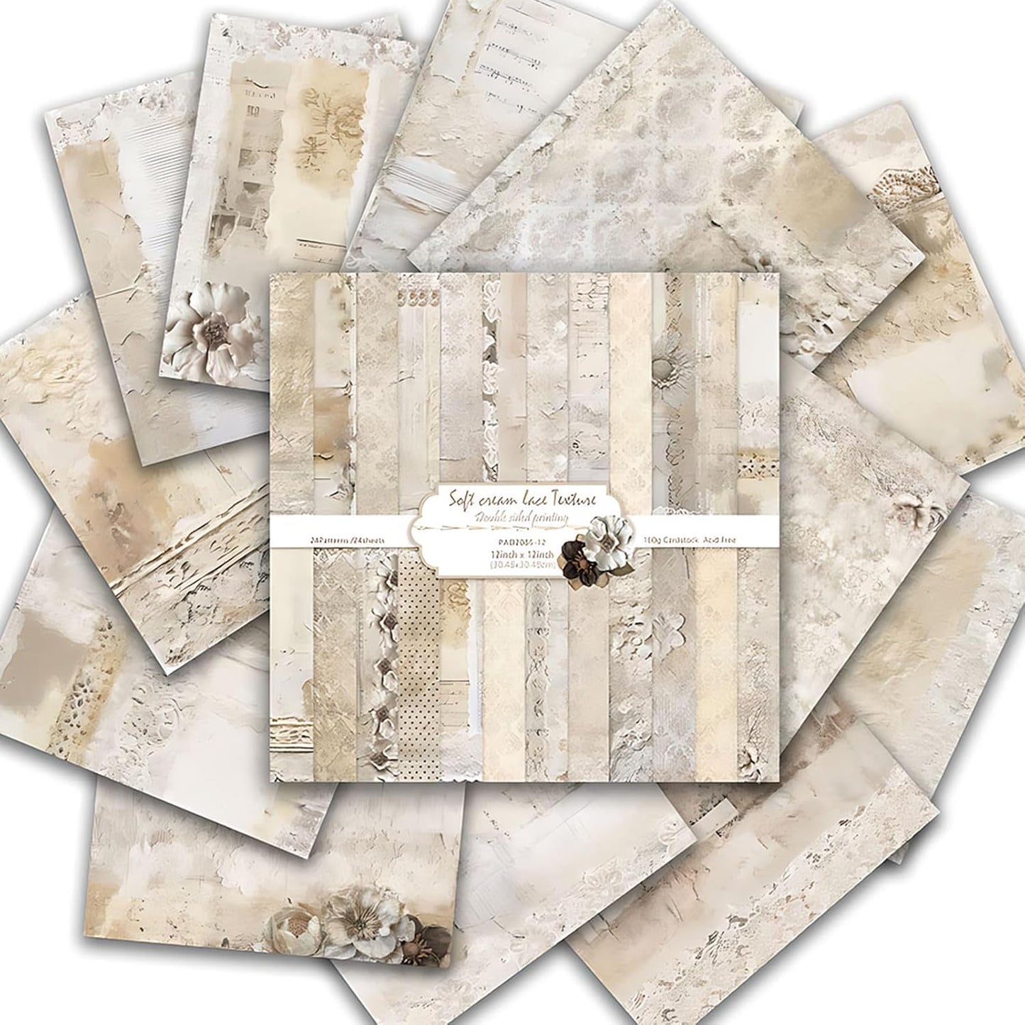 Scrapbook Paper 12x12 inch, 24 Sheets DIY Origami Decorative Craft, Double sided printing, Photo Album Decor Wooden-free Paper for Gift Wrapping Card Making Collage Album Decorative (White)