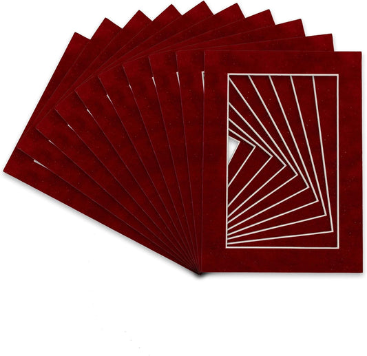 Pack of Ten Acid Free 11x14 Mats Bevel Cut for 8.5x11 Photos - Bright Red Suede Precut Matboards With Backing Boards and Self Seal Bags for Pictures, Framing - 4-ply Thickness