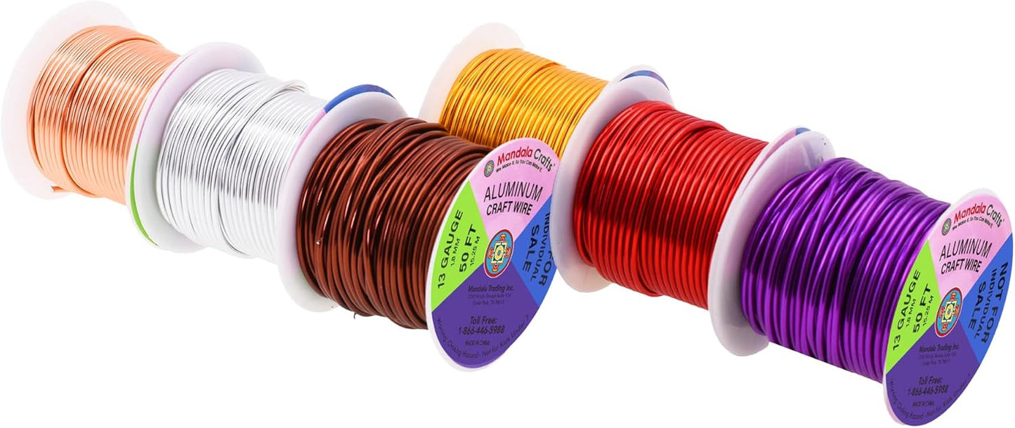 Mandala Crafts 13 Gauge Anodized Aluminum Craft Wire for Jewelry Making - 300 FT Colored Flexible Silver Copper Purple Gold Brown Red Wire - Bendable for Bonsai Armature Crafting Sculpting