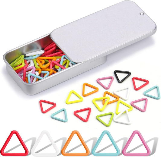 Jmuiiu Triangle Metal Stitch Markers, 50Pcs Metal Colorful Crochet Stitch Markers for Knitting Crocheting Clothing Tag Diy Craft Project with Storage Box