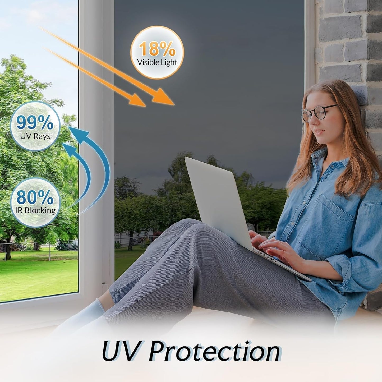 DOWELL One Way Window Privacy Film with 3 Tools Window Tint for Home Sun Blocking Heat Control Anti UV Reflective Mirror Covering See Out Not in for House and Office Black Silver 17.5" X 157.4"