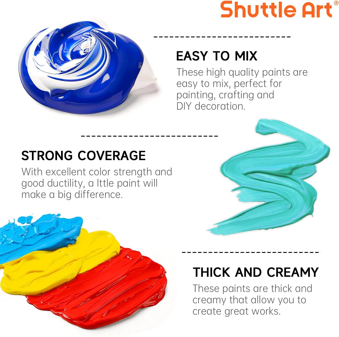 Shuttle Art Acrylic Paint, 12 Colors Acrylic Paint Large Bottle Set, 473ml/16oz Each, Rich Pigments, High Viscosity, Bulk for Artists, Beginners and Kids on Rocks Crafts Canvas Wood