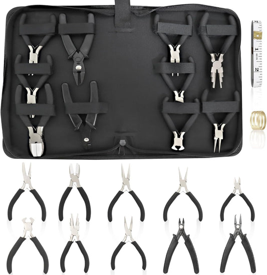 10 Pack Jewelry Pliers Set, Mini Pliers Set, Jewelry Making Include Flat, Jewelry Tools, Needle, Round, Bending Linesman, Applicable to Handicrafts, Earring Making, Repairing