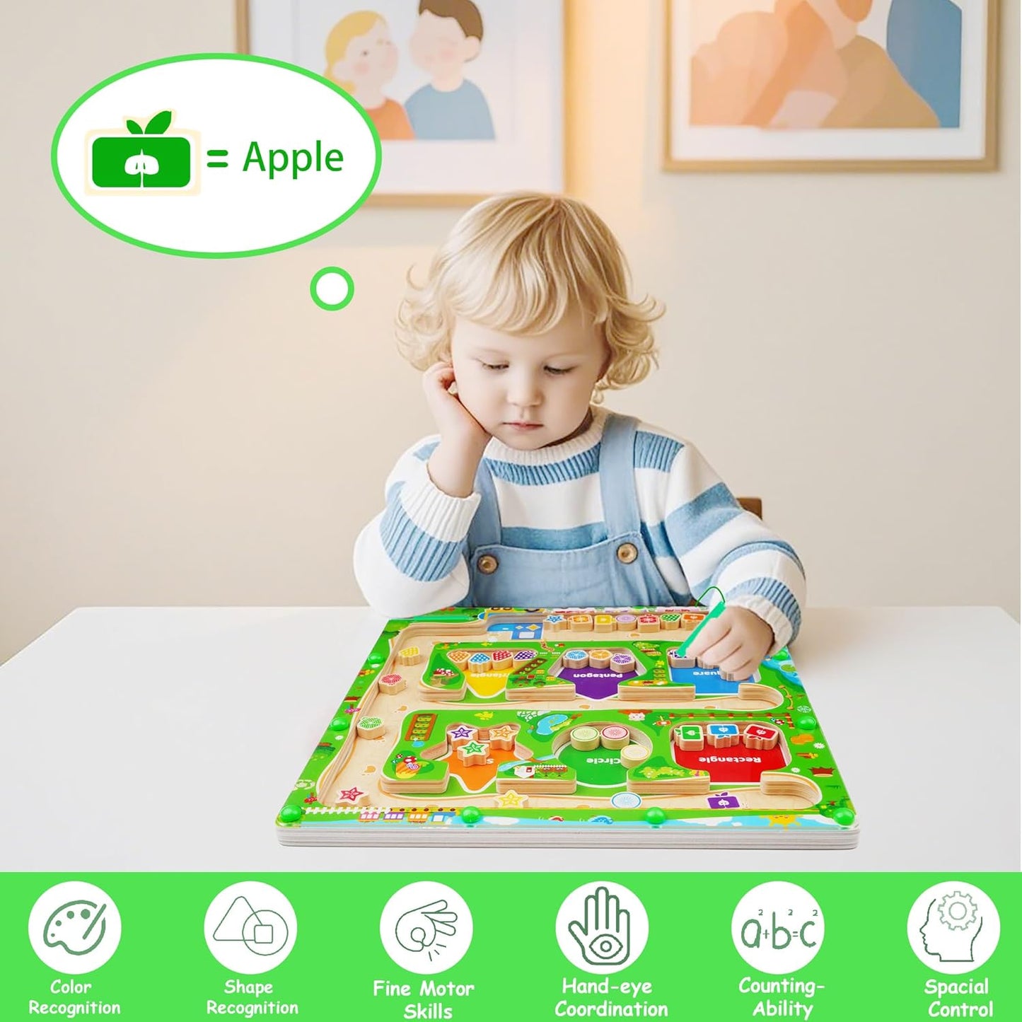 Magnetic Color & Shape Maze, Toddler Montessori Toys for 3 4 5 Year Old Girl Boy Birthday Gift, Magnetic Puzzles Board for Kids, Wooden Magnets Color Shape Sorting Toys, Preschool Learning Activities