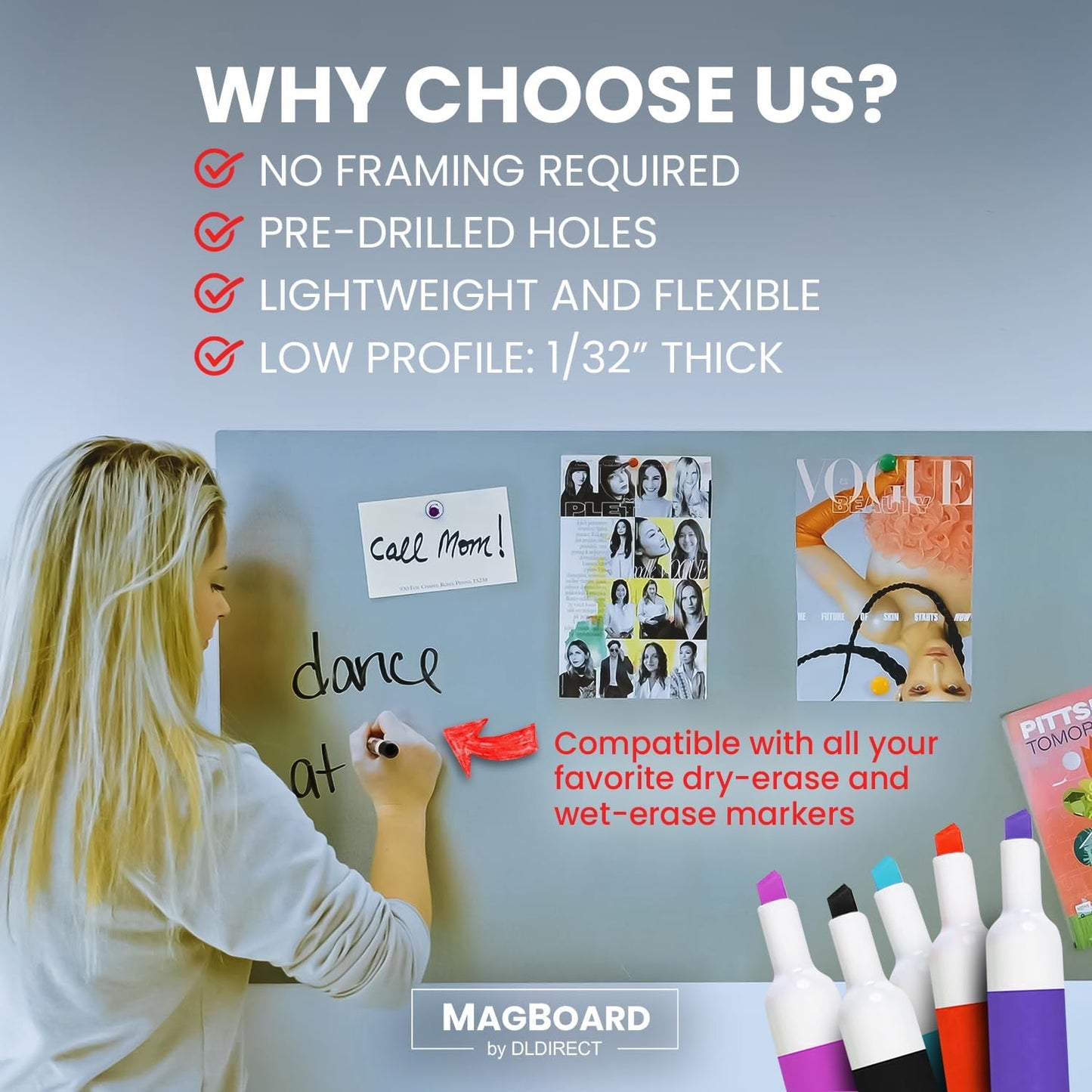 Diamond Life Magnetic Board - Memo & Vision Board for Home, Office, and Classroom - Magnet Board for Kids - Pre-drilled Mounting Screws Included (White 24"x36")