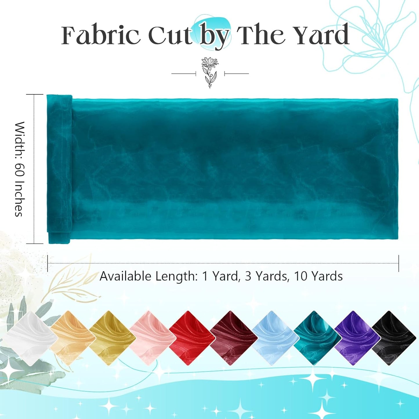 P Pothuiny Sheer Organza Fabric by The Yard, 3 Yards x 60 Inch Wide Bridal Teal Organza Tulle Fabric Roll Shiny Gauze Fashion Dress Sewing Craft for Wedding Party Decorations Backdrop
