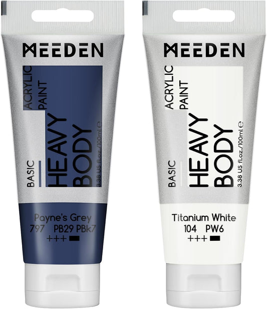 MEEDEN Acrylic Paint Payne's Grey: 100ml/3.38oz Heavy Body Acrylic Paint Tube Bundled with Additional Titanium White Color for Art Craft Painting