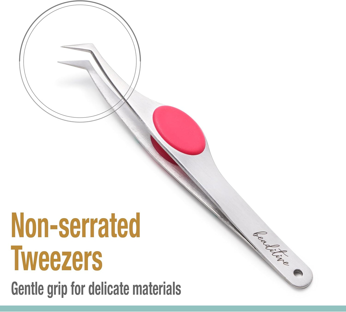 Beaditive High Precision Angled Tip Tweezers with Cushion Grip - 4.7" Craft Tweezers for Sewing, Beading & DIY Crafts - Non-Serrated Jewelry Tweezers with Fine Angled Tips - Stainless Steel (Fuchsia)