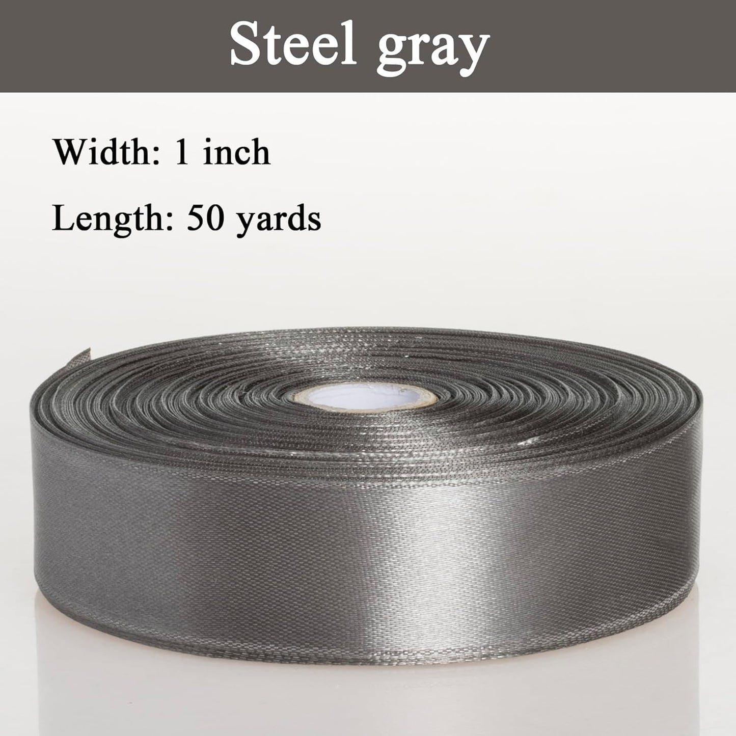 1 Inch Steel Gray Solid Satin Ribbon, 50 Yards Craft Fabric Ribbon for Gift Wrapping Floral Bouquets Wedding Party Decoration