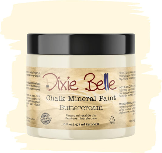 Dixie Belle Paint Company Chalk Finish Furniture Paint - Buttercream (16oz) - Matte Creamy White Chic Chalk Mineral DIY Furniture Paint