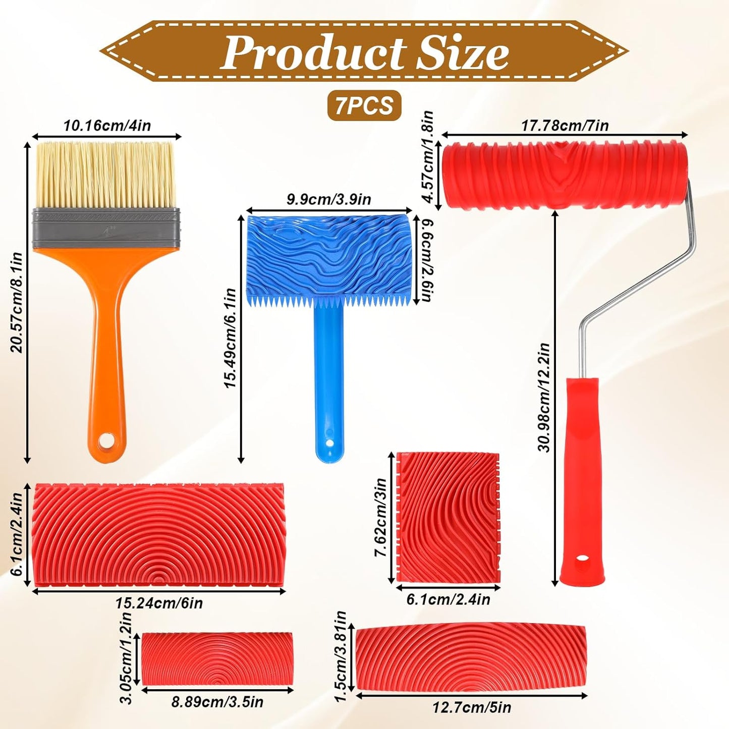 7Pcs Wood Grain Tool Fake Grain Roller Painting Tool Wood Texture Paint Tool with Handle DIY Rubber Wood Pattern Painting Roller for Wall Room Art Decoration