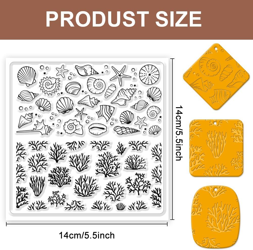 CHGCRAFT Polymer Clay Texture Sheets - Ocean Silicone Stamp for Coral Shells - Clay Pad for Making Earrings Jewelry, 5.5x5.5inch