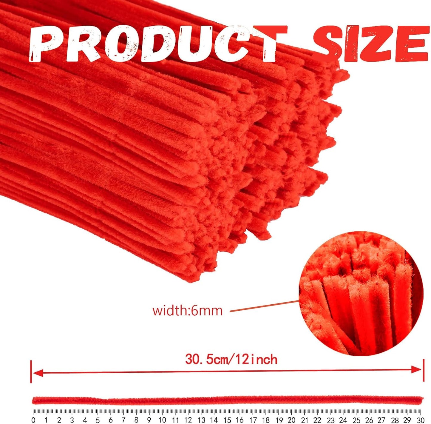 Red Pipe Cleaners Craft Supplies - Craft Pipe Cleaners & Chenille Stems for DIY Arts & Crafts Projects, Kids Toys & Games, Christmas Gifts & Decorations