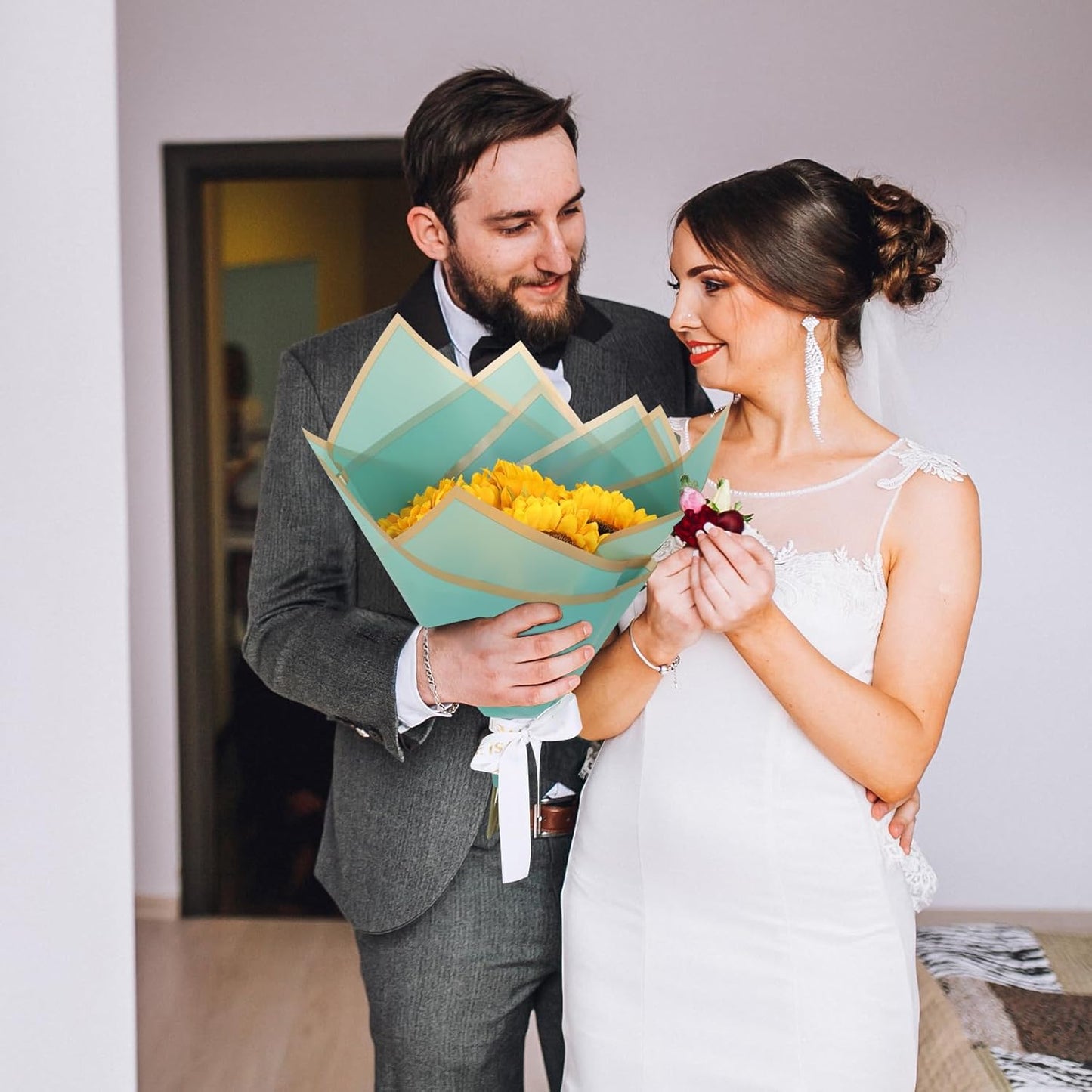 FUHITIM 20 Sheets Flower Wrapping Paper - Waterproof Floral Bouquet Packaging Paper for DIY Crafts，Florist Supplies Packaging Paper for Wedding Birthday Gift(Emerald Green)