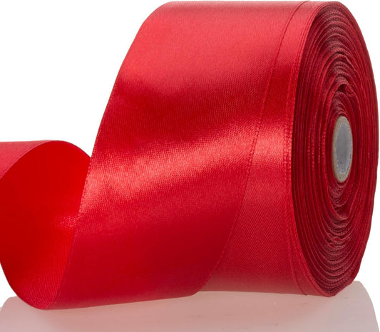 2 Inch Red Solid Satin Ribbon, 50 Yards Craft Fabric Ribbon for Gift Wrapping Floral Bouquets Wedding Party Decoration