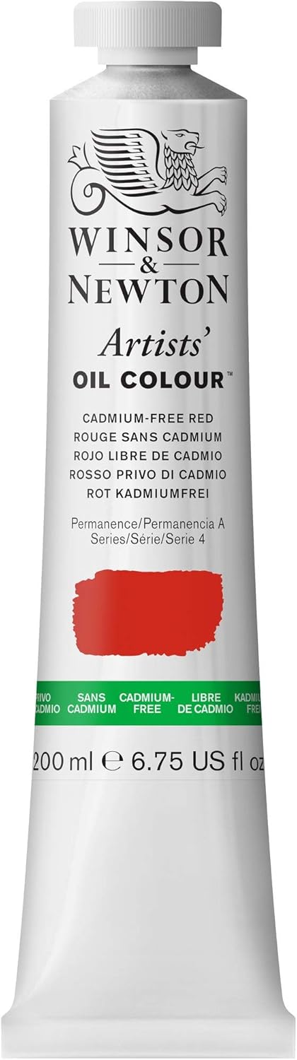 Winsor & Newton Artists' Oil Color, 200ml (6.75 oz) Tube, Cadmium-Free Red
