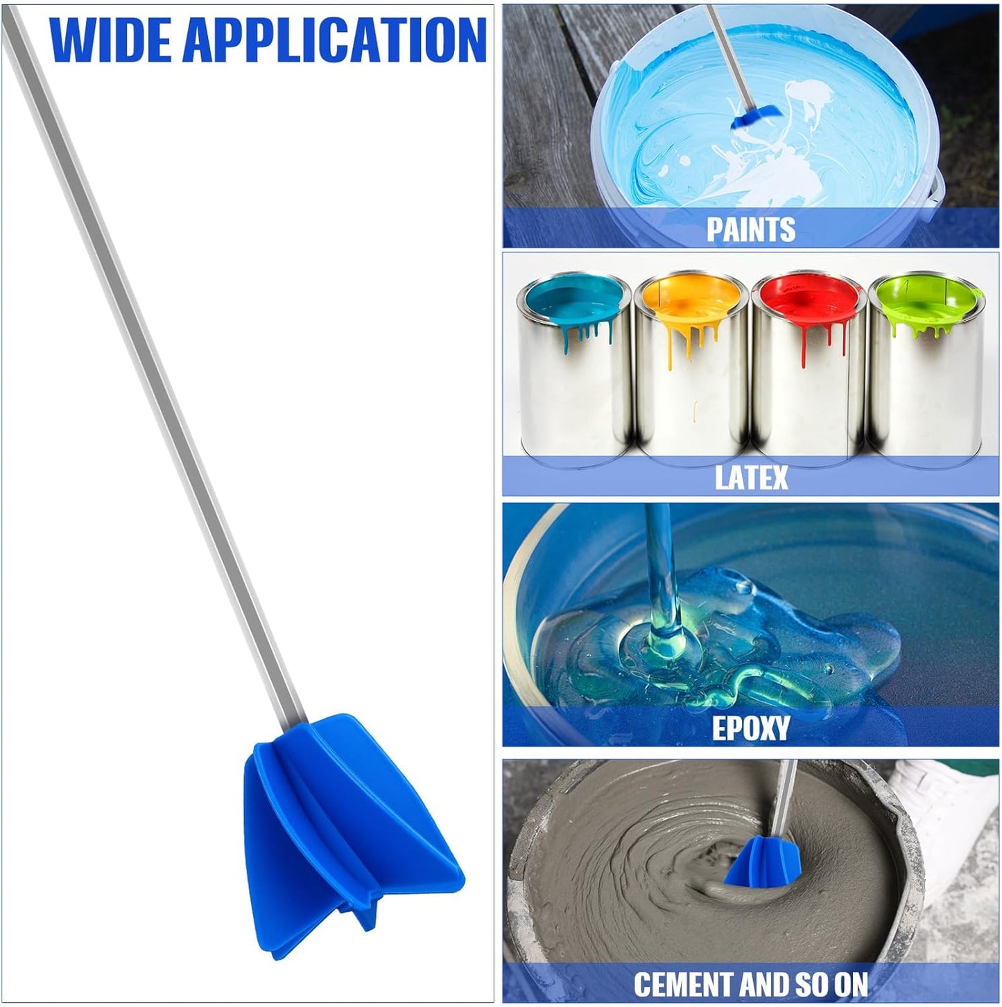 Loosh 3 Pcs 11 Inch Paint Stirrer for Drill, Paint Mixer Attachment, Helix Epoxy Mixer for Concrete Resin Silicone Stirrer Paddle Works with Most Drills (Blue)