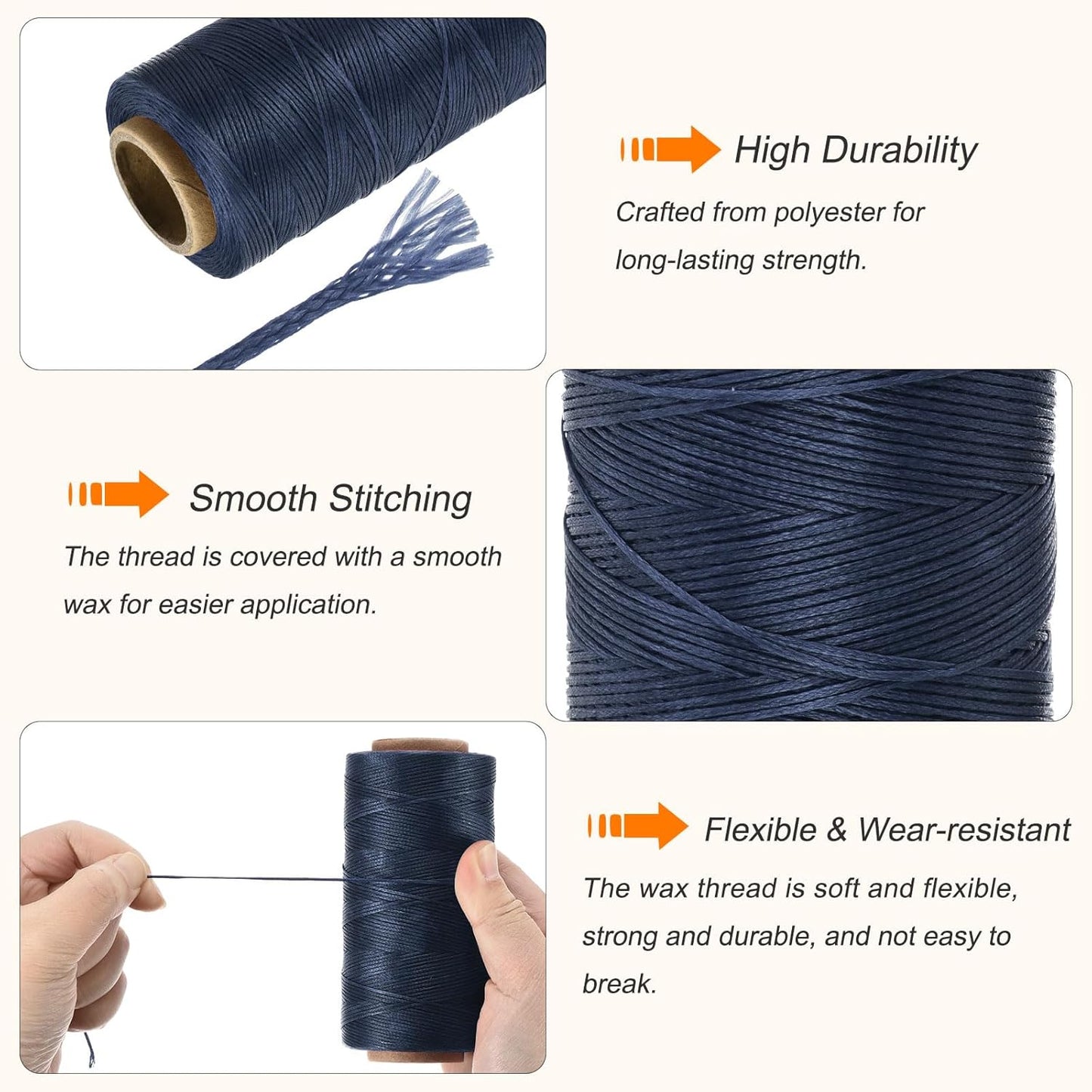MECCANIXITY Waxed Thread,197 Yard 1mm 210D Flat Wax Thread Polyester Waxed String for Leather Sewing Hand Weaving Book Binding Home Decoration,Deep Blue