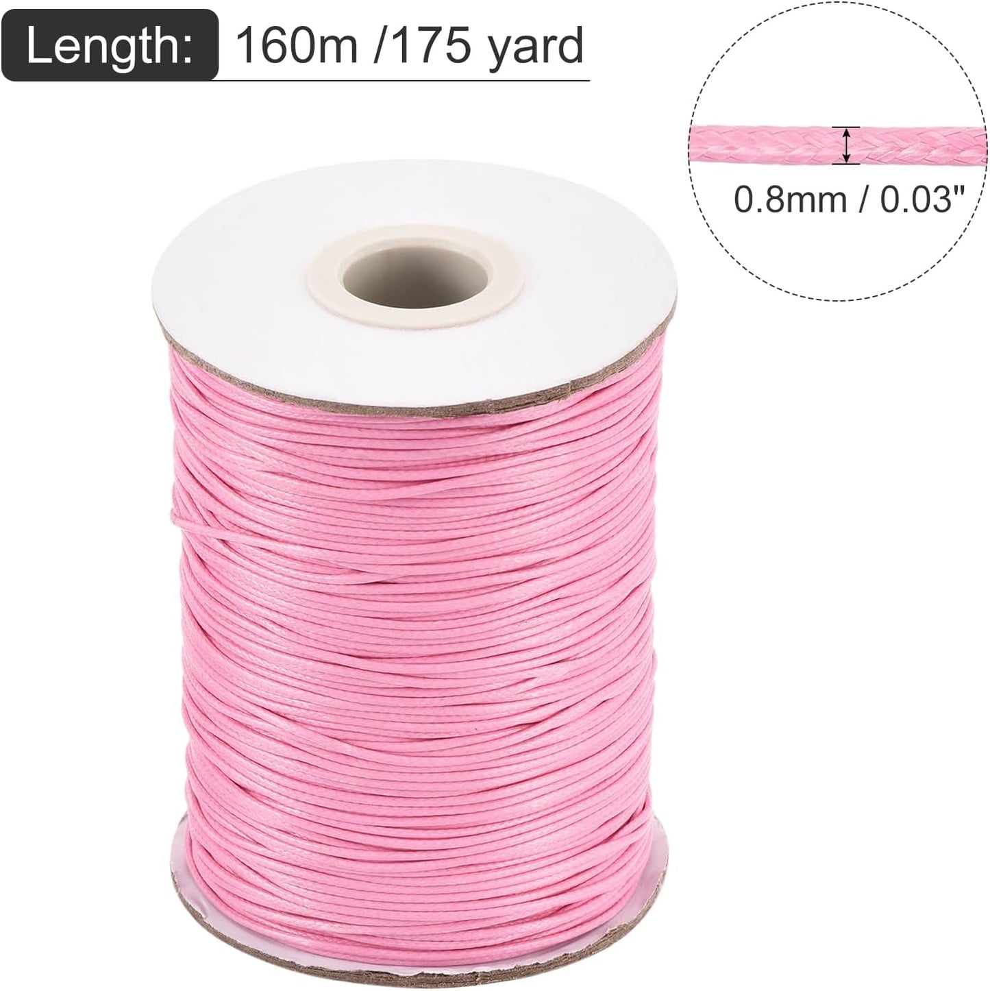 MECCANIXITY Waxed Cord 0.8mm Waxed Polyester Cord 175 Yard Wax String for Bracelet Making,Necklaces, Beading,Jewelry Making and DIY Crafts(Dark Pink)