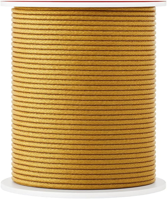 Mandala Crafts 2mm 109 Yards Gold Cotton Waxed Cord for Jewelry Making Bracelet Cord Waxed String - Beading String Thread Jewelry Cords for Necklaces String
