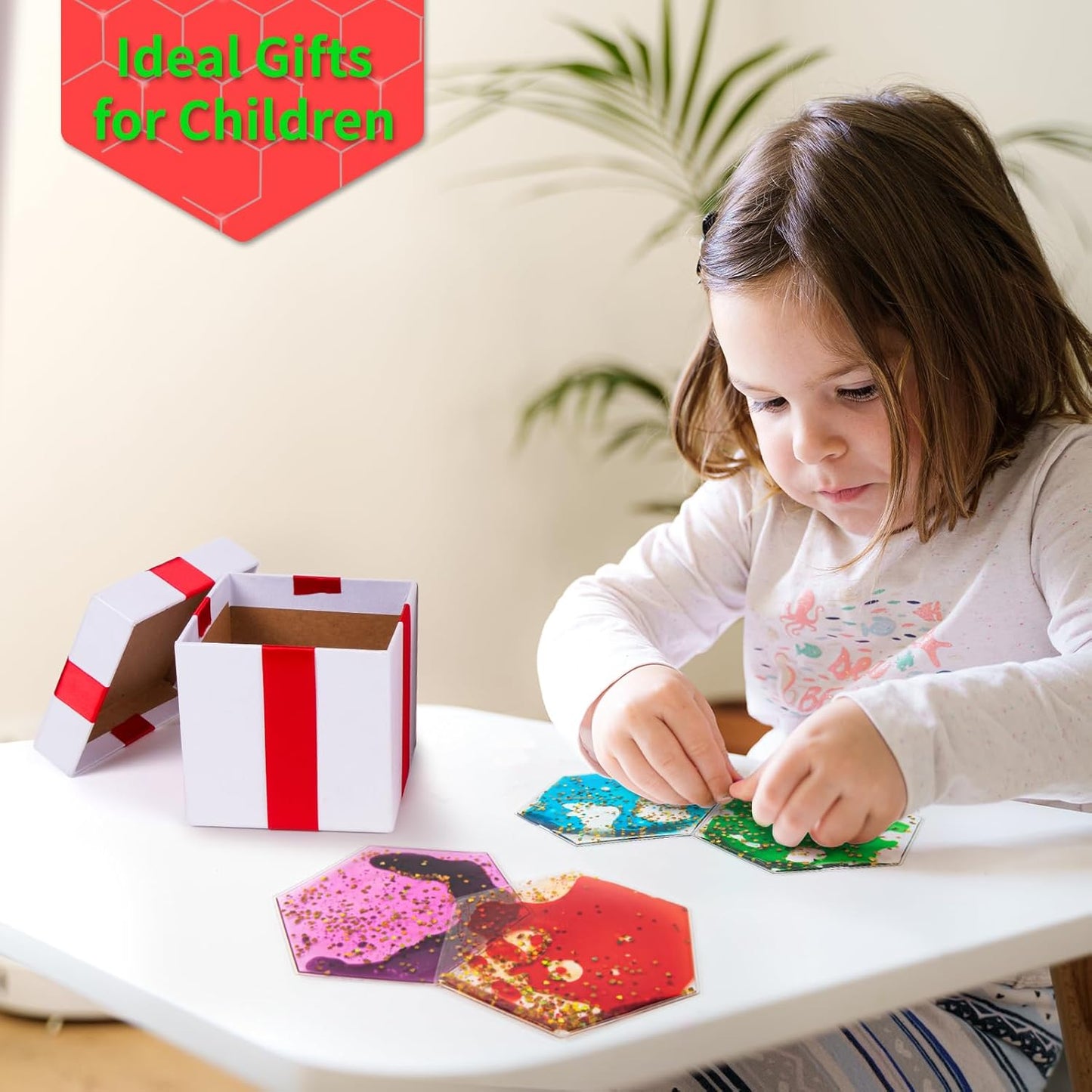 LONGKING 2-Pack Hexagon Liquid Tiles for Kids, Soft Gel Liquid Sensory Toys for Autistic Children, Sensory Mats, Sensory Toys for Toddlers 3-4