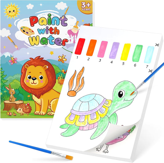 Paint with Water Coloring Books for Kids,Animal Art Craft Kit No Mess Water Color Painting Sets for Kids Ages 4-8,Birthday Gifts Travel Toy Crafts Supplies Kits for Girls Boys Drawing with 2 Brushes