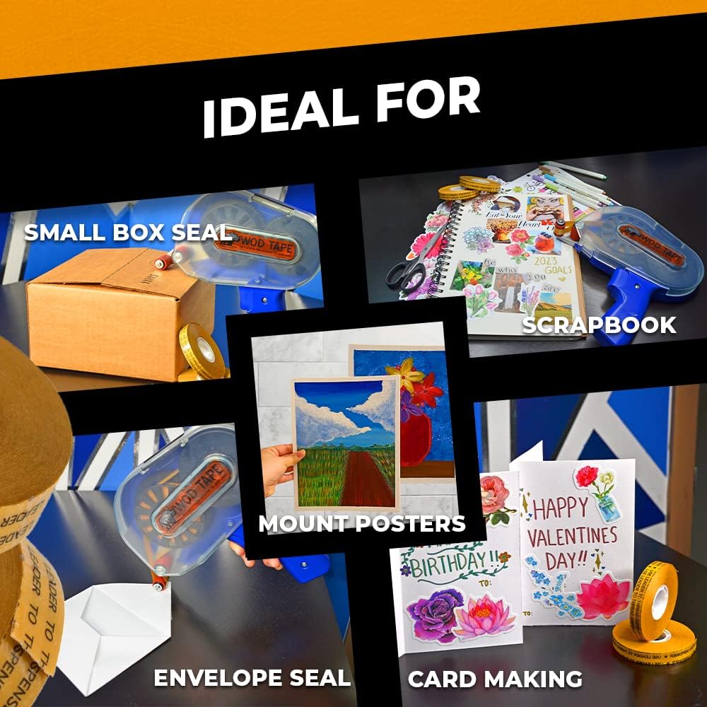 WOD RWATGD Tape Dispenser Gun for Transfer Tape, Adhesive Applicator: Dispenses 1/4 in., 3/8 in., 1/2 in., and 3/4 in. Wide on 1 in. Core