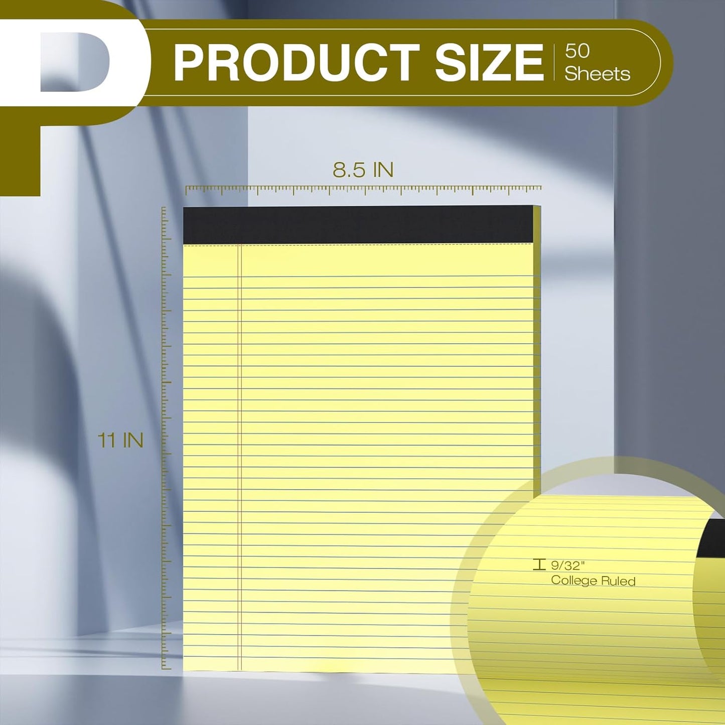 4 Pack Legal Pads 8.5 x 11 College Ruled Colored Note Pads 8.5" x 11" Lined Paper Chipboard-Backed Notepad with Micro-Perforated Notebook Paper for Office & School Supplies 50 Sheets/Pad