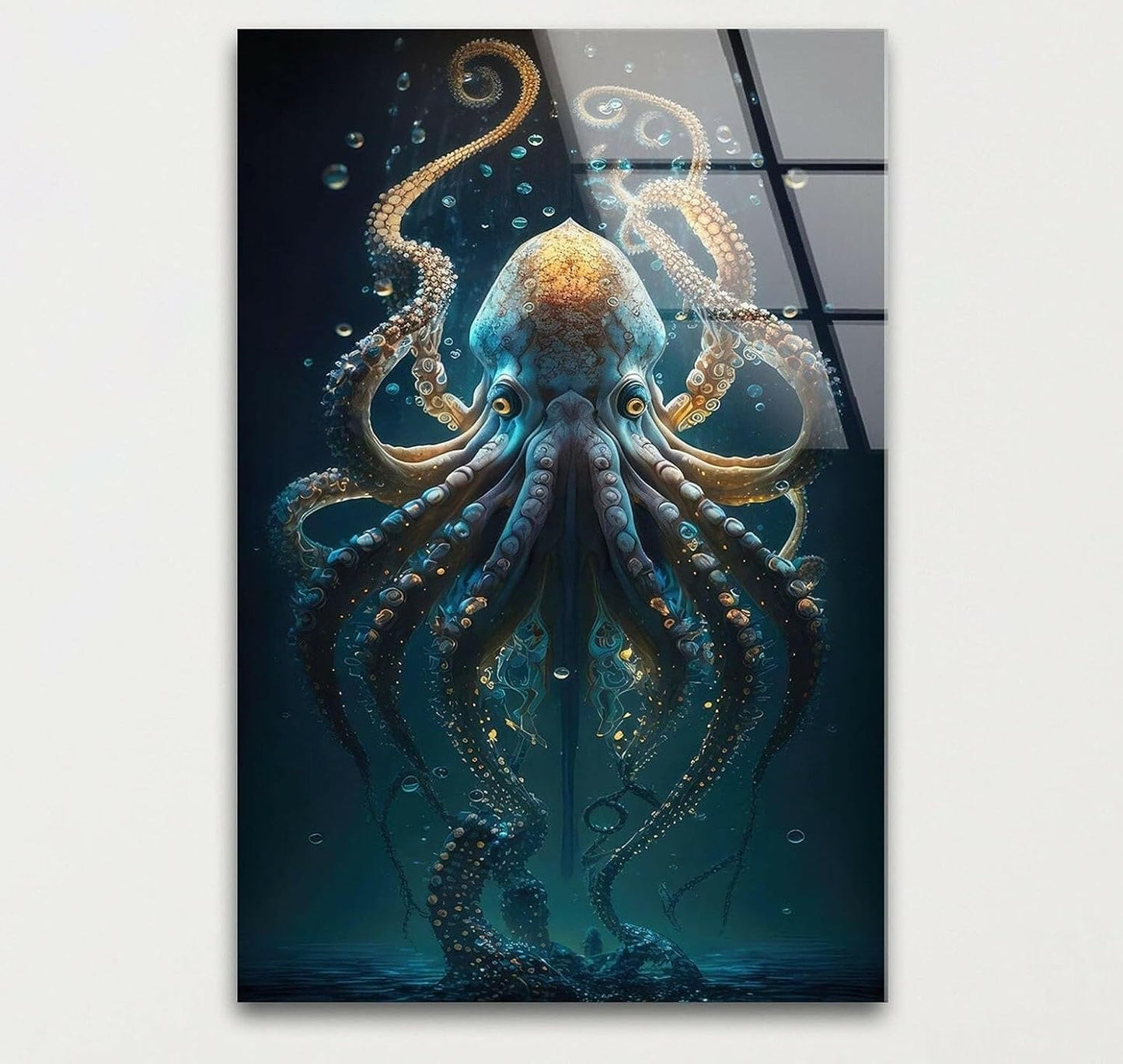 My Photostation.com Round 24'' Underwater Blue Octopus Glass Wall Art Tempered Glass Printing Wall Decor Large Wall Art Wall Hangings