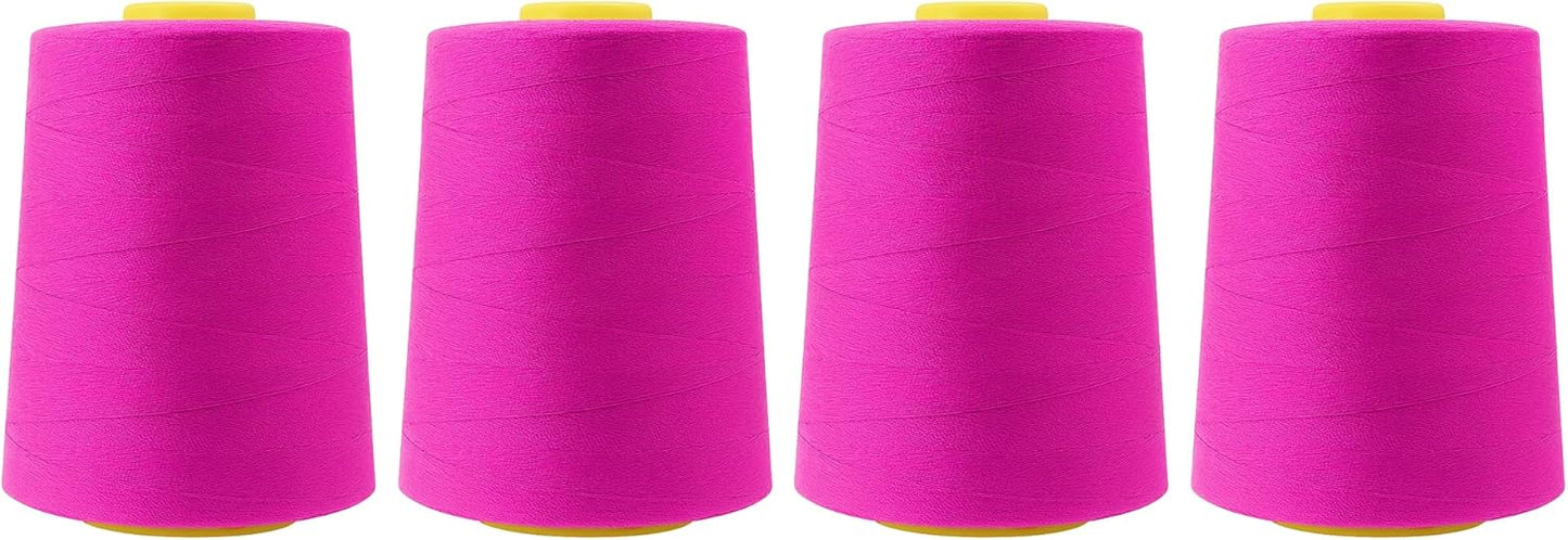 Mandala Crafts 4 Pack of Serger Threads Cones Spools - 20S/2 24000 Yards Polyester Fuchsia Threads for Sergers Machine and Overlock Quilting Sewing Machine