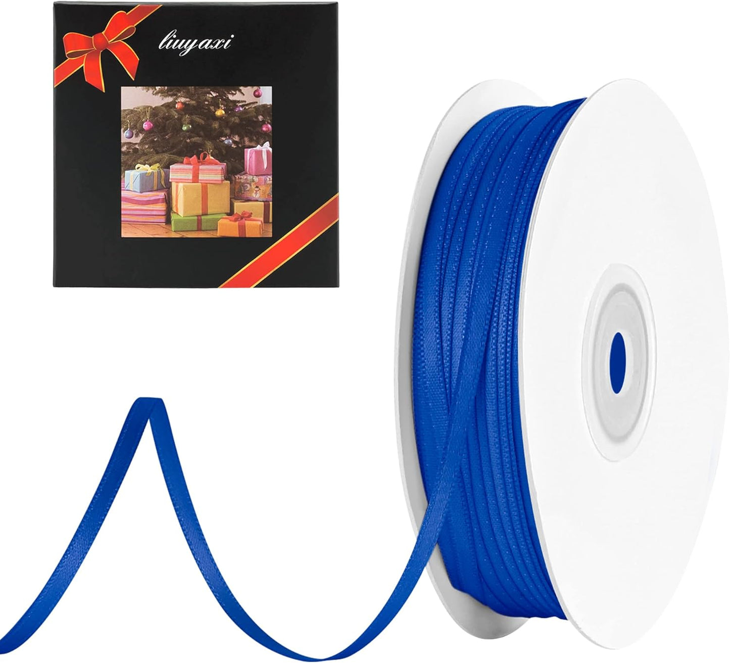 LIUYAXI Blue Double Faced Satin Ribbon, 1/8" X Continuous 100 Yards, Thin Ribbons Perfect for Gift Wrapping Wedding Invitation Card Hair Bows Tag Floral Arrangement DIY Craft