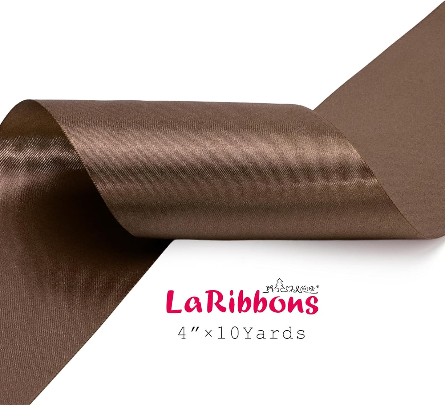 LaRibbons Brown Satin Ribbon 4 Inch 10 Yards Double Faced Luxury Mocha Silk Ribbon for Gift Wrapping Flower Bouquets Bow Christmas Wedding Party Decoration