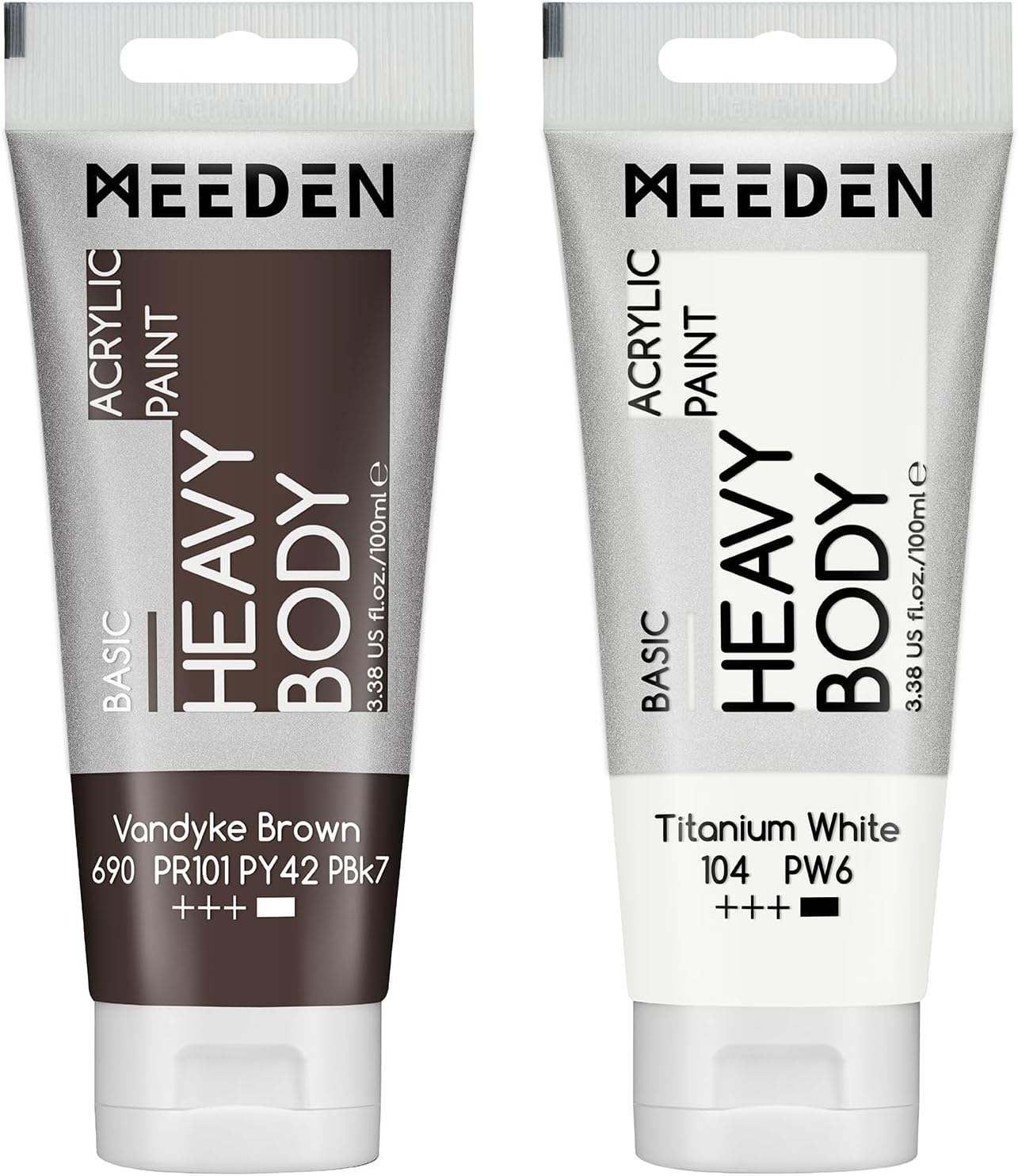 MEEDEN Acrylic Paint Vandyke Brown: 100ml/3.38oz Heavy Body Acrylic Paint Tube Bundled with Additional Titanium White Color for Art Craft Painting