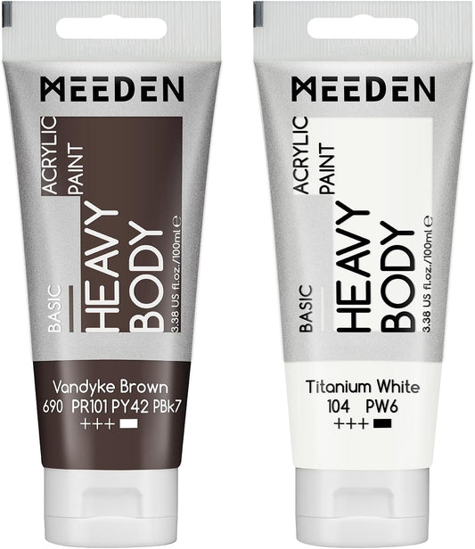 MEEDEN Acrylic Paint Vandyke Brown: 100ml/3.38oz Heavy Body Acrylic Paint Tube Bundled with Additional Titanium White Color for Art Craft Painting