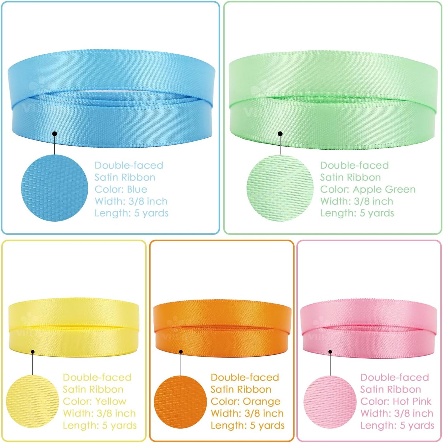 MEEDEE Pastel Rainbow Ribbon Assortment Satin Rainbow Colored Ribbon 3/8" X 50 Yards for Crafts, Gift Wrapping, Party Decoration, DIY Handmade Hair Bows