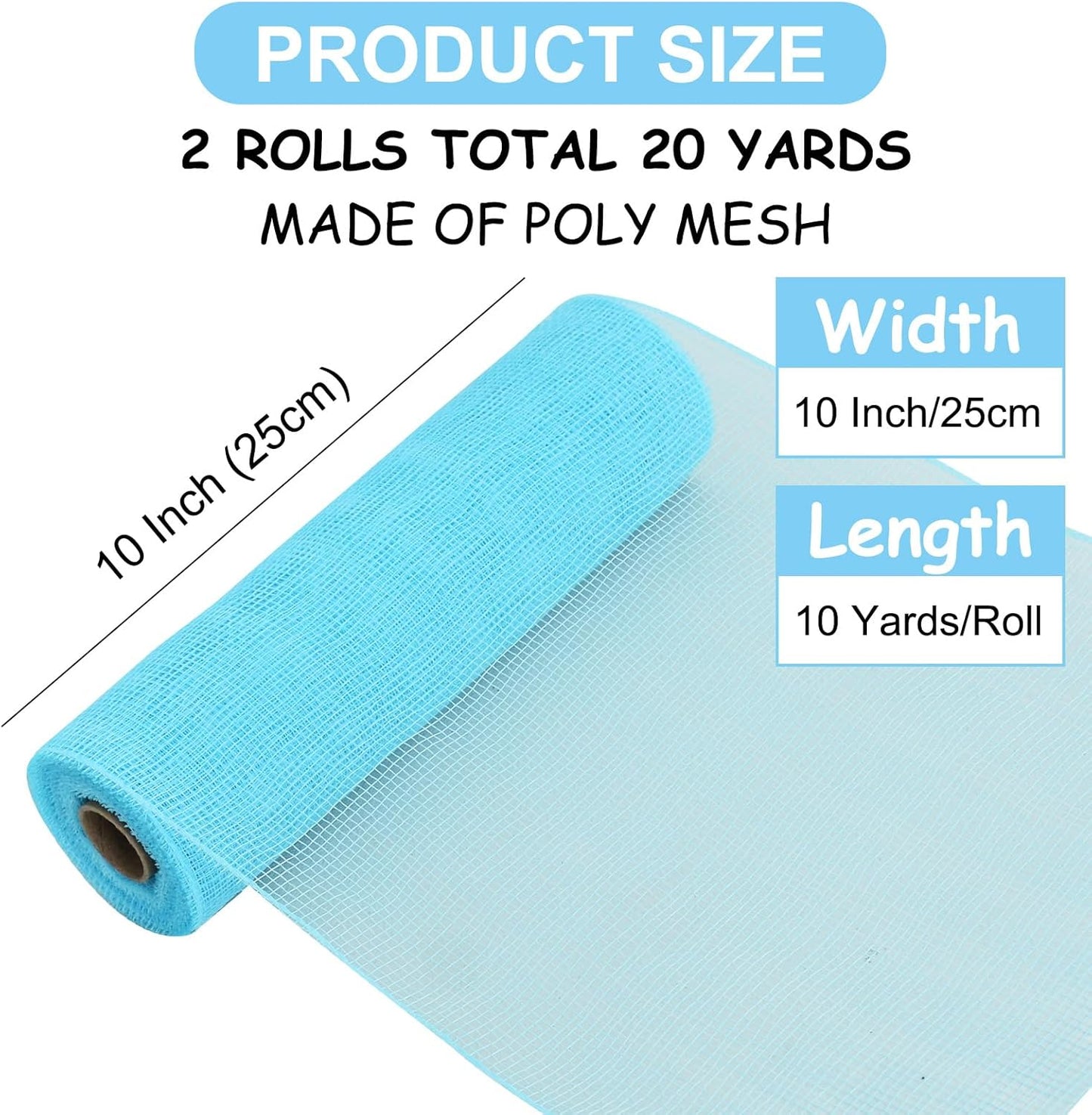 TONIFUL 2 Rolls 10 Inch Light Blue Decorative Mesh Ribbbon Rolls, Fabric Mesh for Mesh Wreath Supplies, Front Door Wreath Crafts Tree Decor Christmas NewYears Halloween Decoration (10 yds/roll)