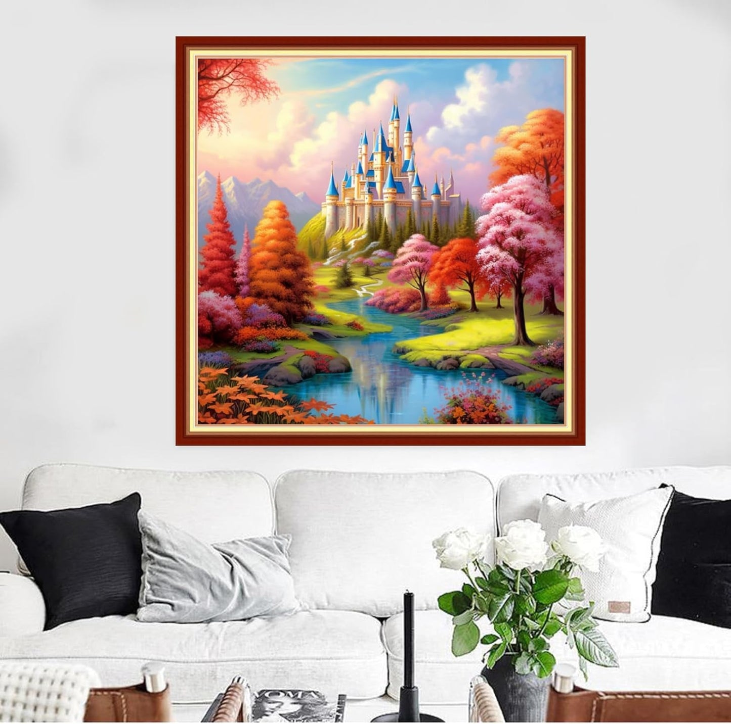 Redxing Stamped Cross Stitch Kits Full Range of Embroidery Starter Kits- Needlepoint Counted Cross Stitch Kits for Beginner Adults 11CT Printed Embroidery Kit-Magic Castle 18x18 inch