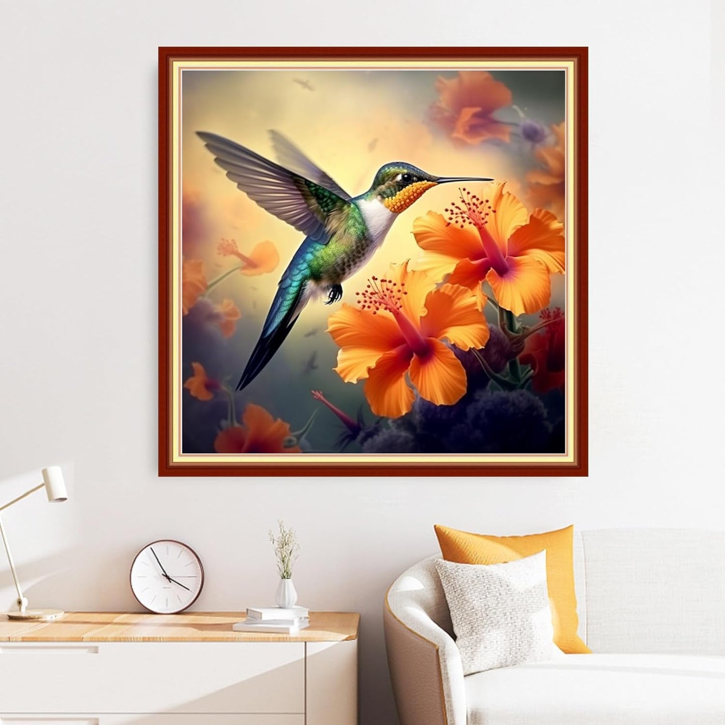 Disxvivy Cross Stitch Stamped Full Embroidery Kits DIY 11CT Cotton Thread Printed DIY Needlepoint Kits Craft Needlework Set Cross-Stitch Stamped Sets-Hummingbirds Gather Honey 18x18 inch