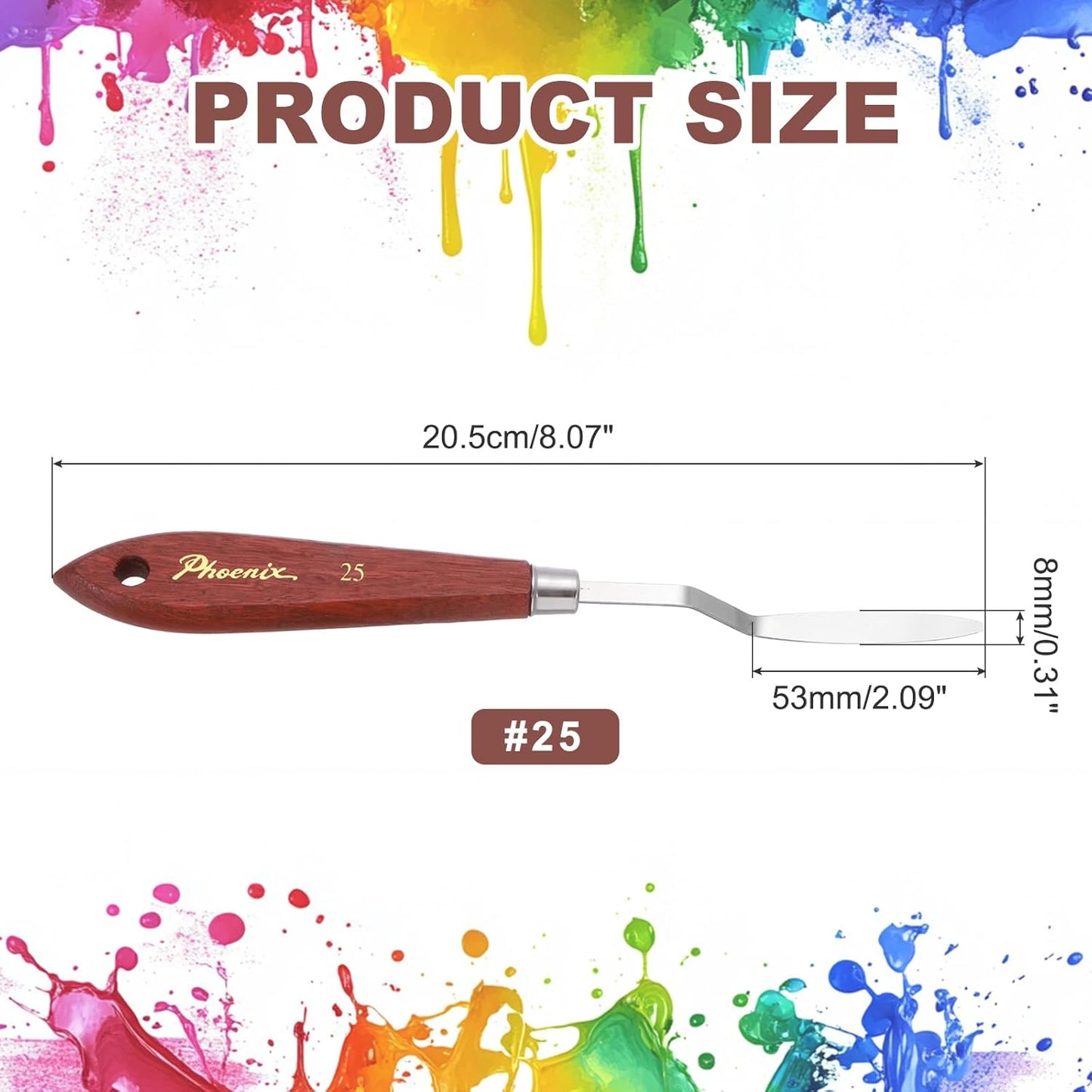 MECCANIXITY Pack of 1 Palette Knife No.25, 8.1" Long Palette Knives with Stainless Steel Flexible Spatula Pallet Knife and Wood Handle for Scraping, Mixing, Oil Acrylic Painting Canvas