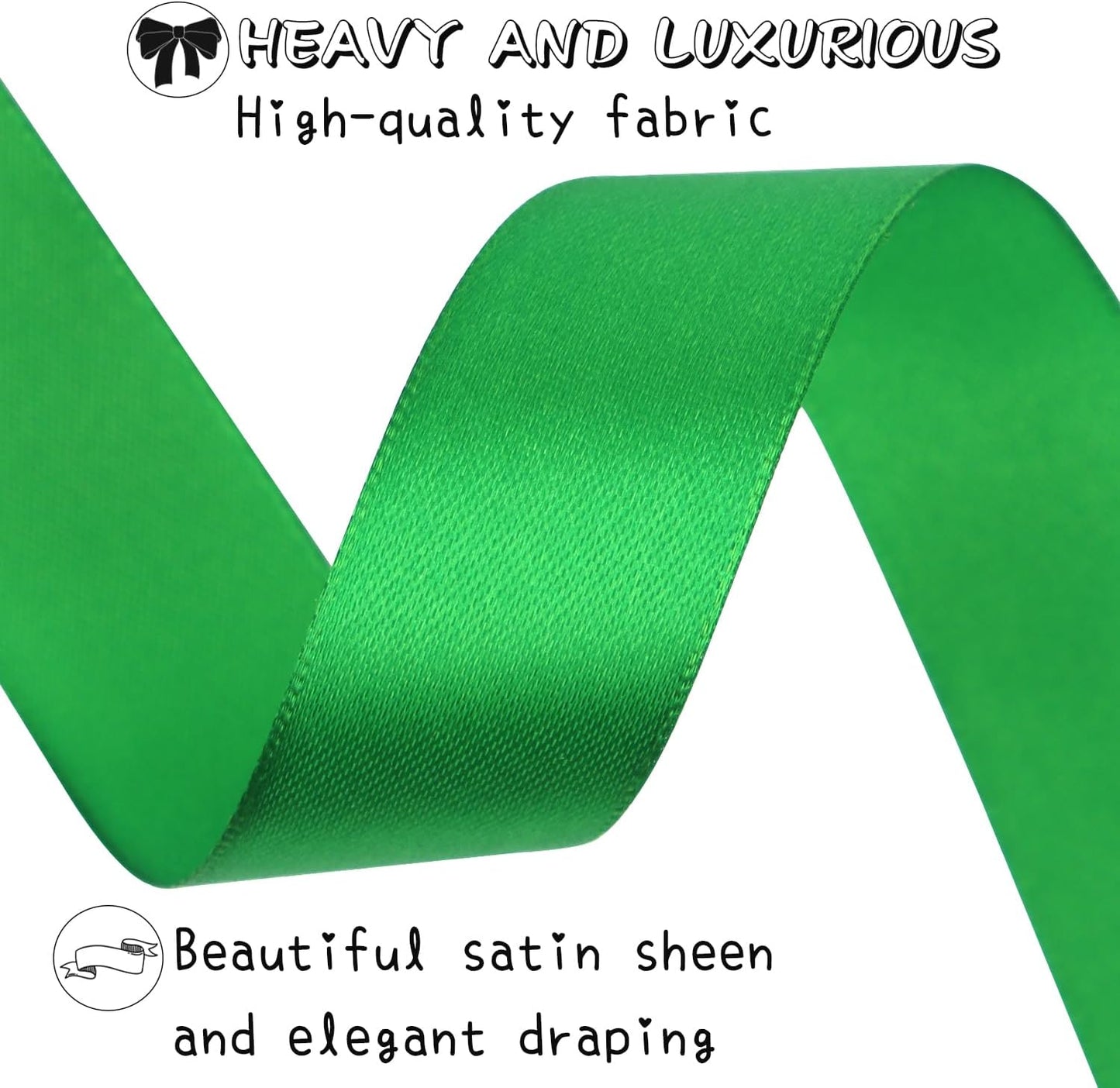 Green Solid Satin Ribbon 1 Inch 25 Yards Solid Polyester Fabric Ribbon for Gift Wrapping Wedding Christmas Baby Shower Birthday Party Decoration Handmade Immortal Flower Craft