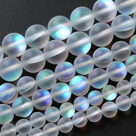 90PCS 8MM Aurora Moonstone Crystal Glass Beads Gem Round Loose Beads for Jewelry Making DIY Bracelet 2 Strands 32"