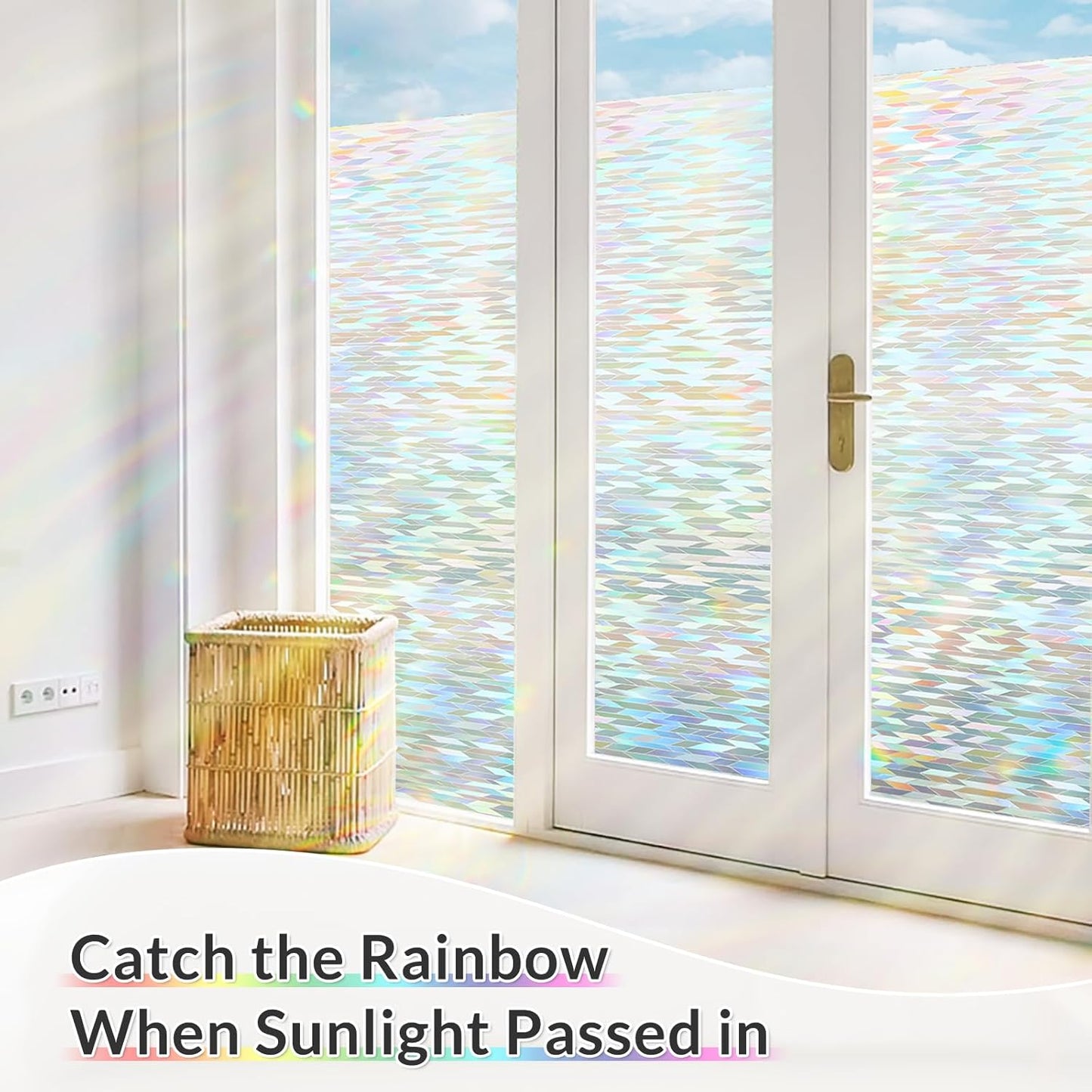rabbitgoo Window Privacy Film with Installation Tools, Stained Glass Window Film Rainbow Prism Decorative Glass Clings for Home Decor, Static Cling Covering Sun Blocking, 35.4" x 78.7"