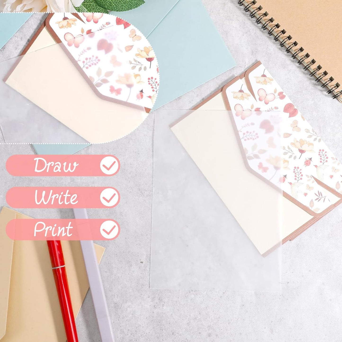 70 Pcs Translucent Vellum Paper, 5.12x7.09 Inch Printable Tracing Paper Wedding Invitations Vellum Jacket for Save The Date Cards Wedding Photos Cover DIY Printing Sketching Drawing Birthday Supplies