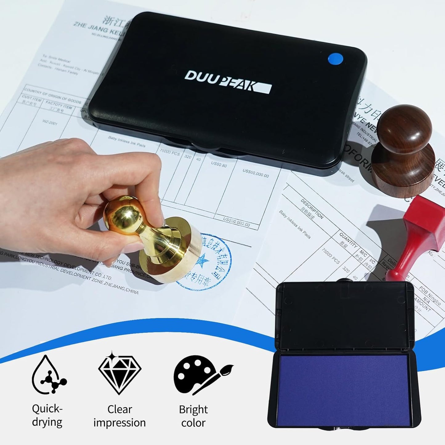 Large Ink Pad for Stamps, 6.14"×3.38" Stamp Pad, Ink Pad for Office, Notarization, and Rubber Stamps (Blue