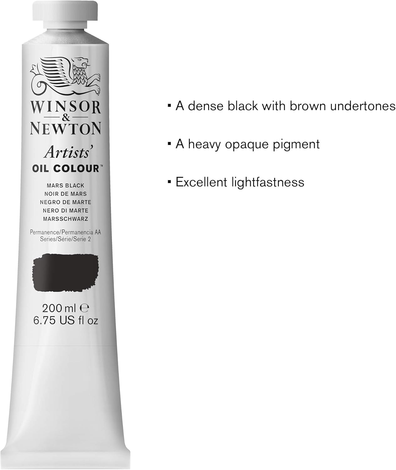 Winsor & Newton Artists' Oil Color, 200ml (6.75 oz) Tube, Mars Black