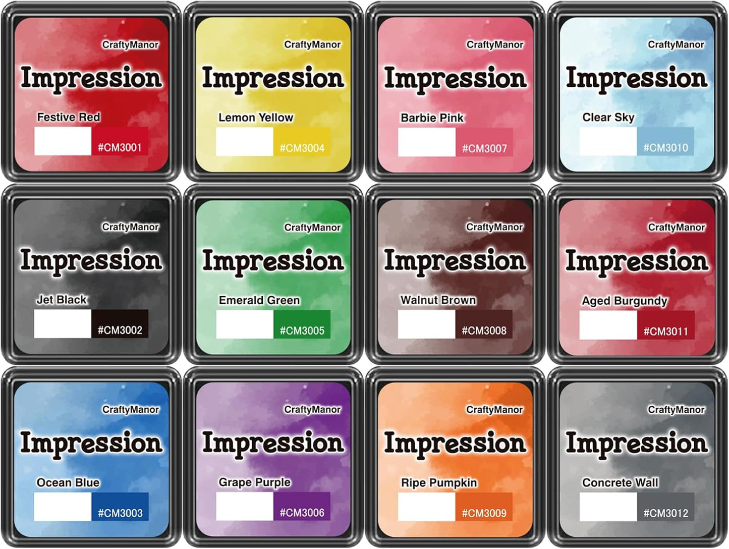 CraftyManor Mini Smudge Ink Pads for Stamps, Water Based Halo Dye Stamp Pad for Scrapbooking, DIY Craft Scrapbook Supplies for Adults (12 Colors)